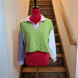 Color block Forever 21 cropped sweater with button up collar